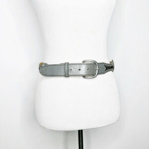 vtg WRIGHT woven leather medallion belt GRAY boho waist cinching western S/M